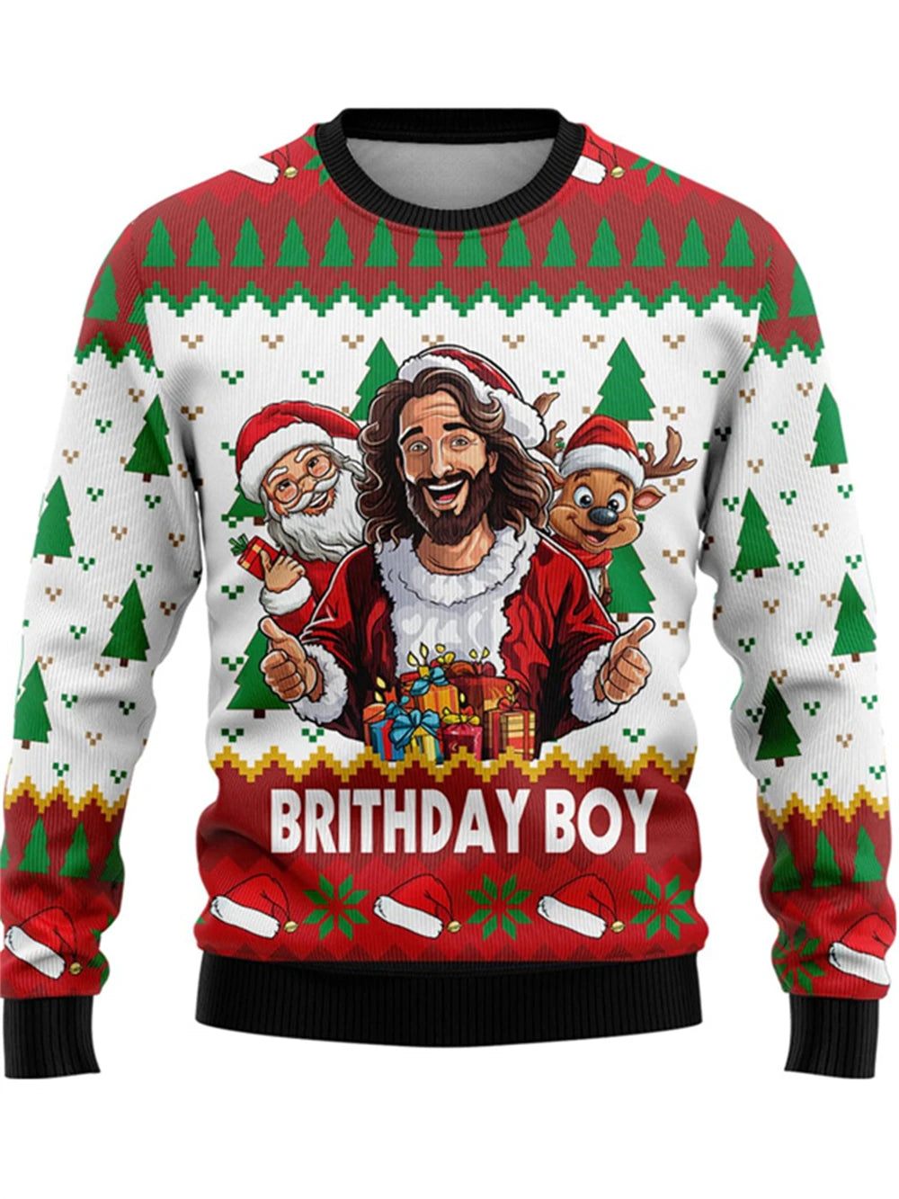 Sweter z nadrukiem 3D z motywem Jezusa, męski i damski, świąteczny, z okrągłym dekoltem, chrześcijański, unisex, męski, odzież