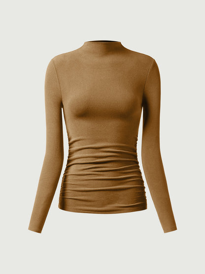 Thermal Ruched Sides Tuckable Mockneck Top