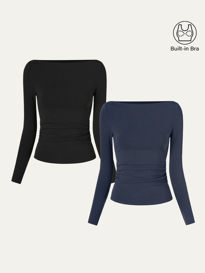 coco | Nowoczesny top Brami z marszczeniami po bokach i dekoltem w łódkę