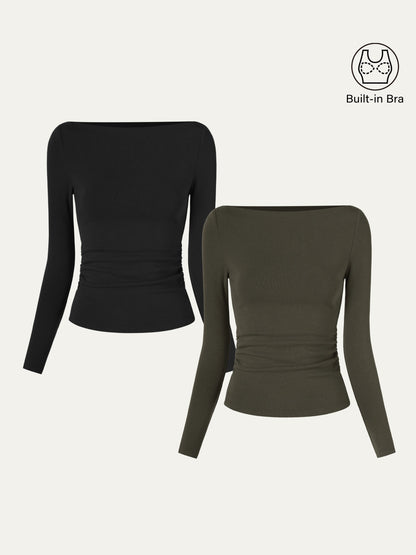 coco | Nowoczesny top Brami z marszczeniami po bokach i dekoltem w łódkę