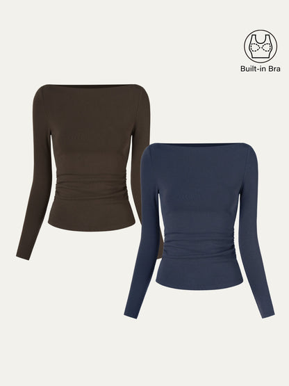 coco | Nowoczesny top Brami z marszczeniami po bokach i dekoltem w łódkę