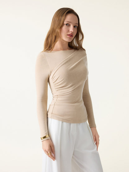 Poluprozirni top dugih rukava s naborima od Tencel vune 