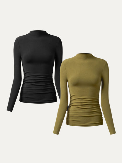 Thermal Ruched Sides Tuckable Mockneck Top