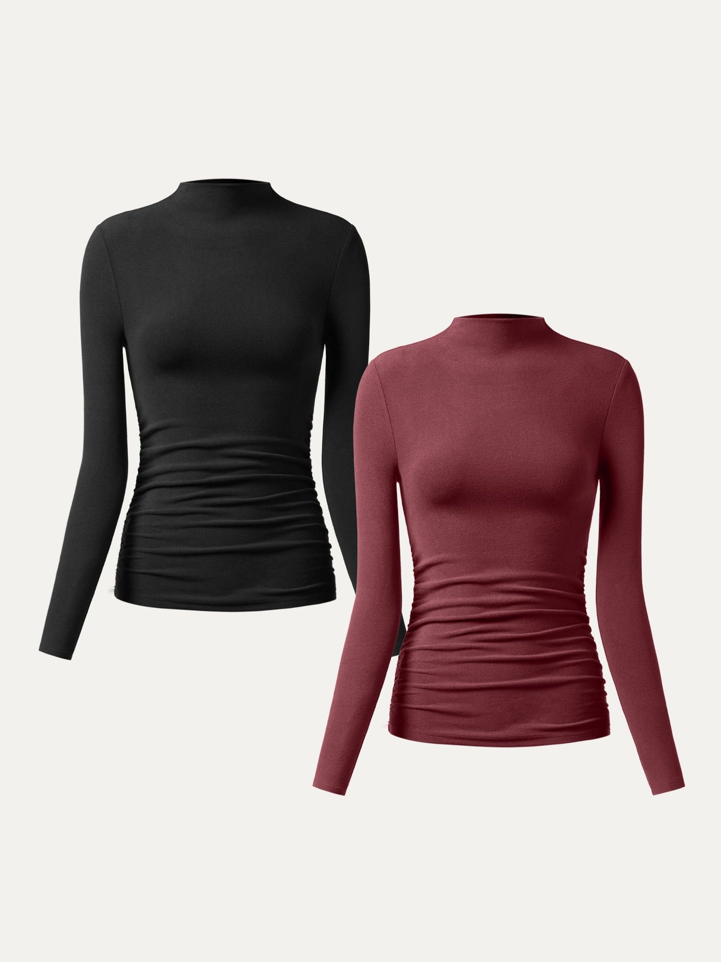 Thermal Ruched Sides Tuckable Mockneck Top