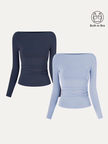 coco | Nowoczesny top Brami z marszczeniami po bokach i dekoltem w łódkę