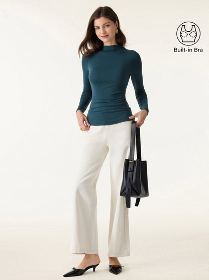 Coco | Luksusowy Dopasowany Top z Dzianiny Z Wbudowanym Stanikiem i Elegancką Stójką