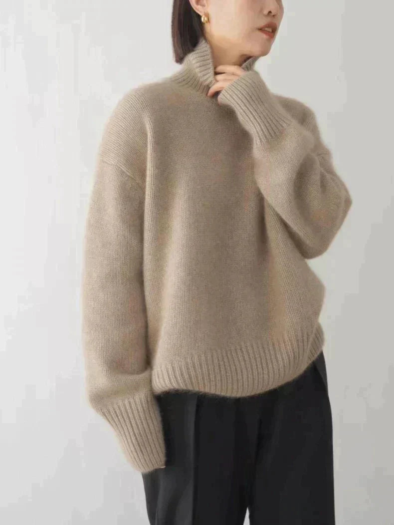 Coco | Premium Miękki Sweter Oversize z Wysokim Golfem – Ciepły Kaszmir Ecru