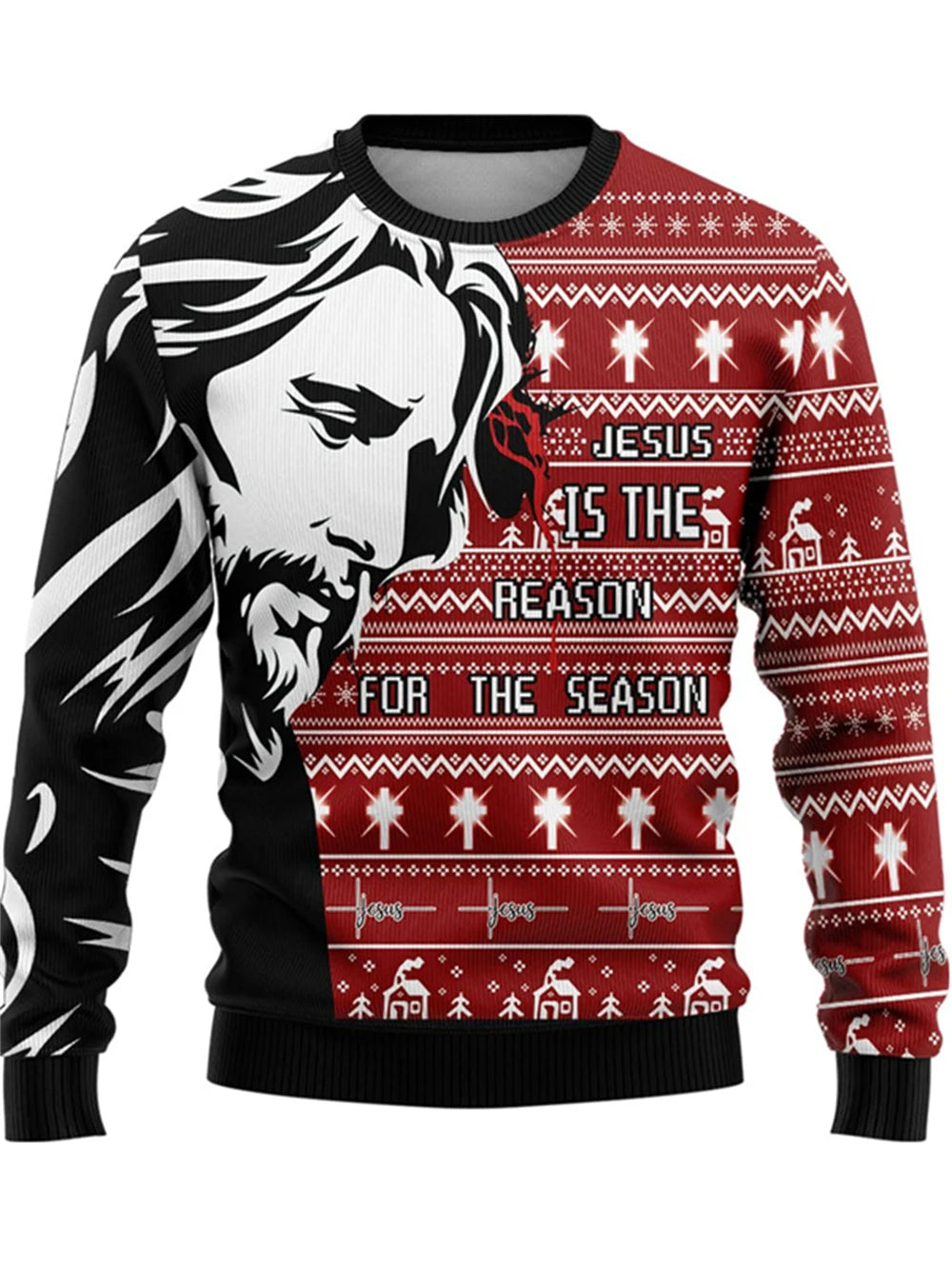 Sweter z nadrukiem 3D z motywem Jezusa, męski i damski, świąteczny, z okrągłym dekoltem, chrześcijański, unisex, męski, odzież